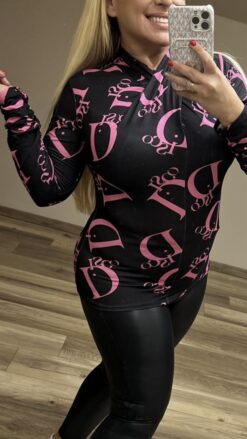 Pink mintás csavart nyakú női felső