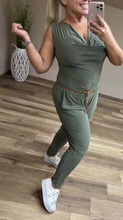Kámzsás nyakú női overál - Khaki