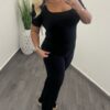 Bordázott buggyos ujjú női felső - fekete