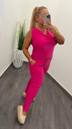Kámzsás nyakú női overál - pink