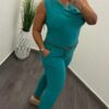 Kámzsás nyakú női overál - türkiz