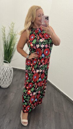 Hideg selyem női maxi ruha - matyó mintás