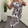 Hideg selyem női maxi ruha - fehér/mandala minta