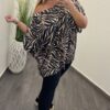 Nagyméretű női hideg selyem tunika - barna/fekete tigris minta