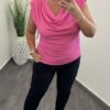 Kámzsás nyakú bordázott  női felső - pink