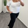 Bordázott buggyos ujjú női felső - fehér