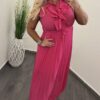 Elegáns pliszírozott női maxi ruha fodorral - pink